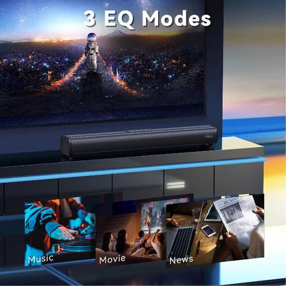 VEAT00L 2.1ch Sound Bar w/ built-in subwoofer, 40W, 3D surround. HDMI ARC, Bluetooth, Optical, RCA, USB, AUX. Wall mountable for TV.