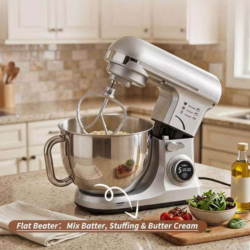 Garvee 5.3QT Tilt‑Head Stand Mixer, 500W 8‑Speed Kitchen Mixer, Stainless Steel Bowl, Dough Hook, Flat Beater & Wire Whisk for Bread, Cake, Cookies