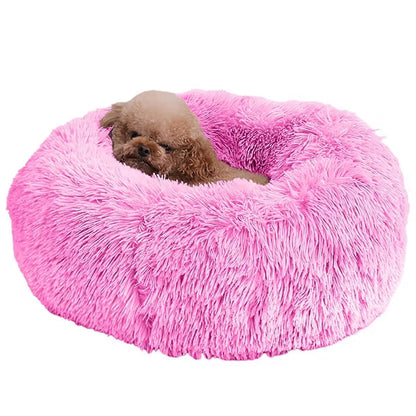 Machine-Washable Plush Pet Bed with Supportive Edges and Non-Slip Base, Soft Cozy Sleeping Space for Small and Medium Pets - Pink