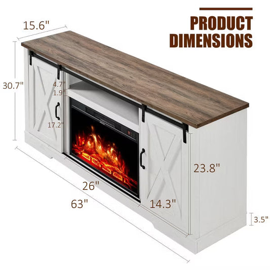 AMERLIFE Fireplace TV Stand with Sliding Barn Door for TVs up to 73", Farmhouse 63" Fireplace Entertainment Center