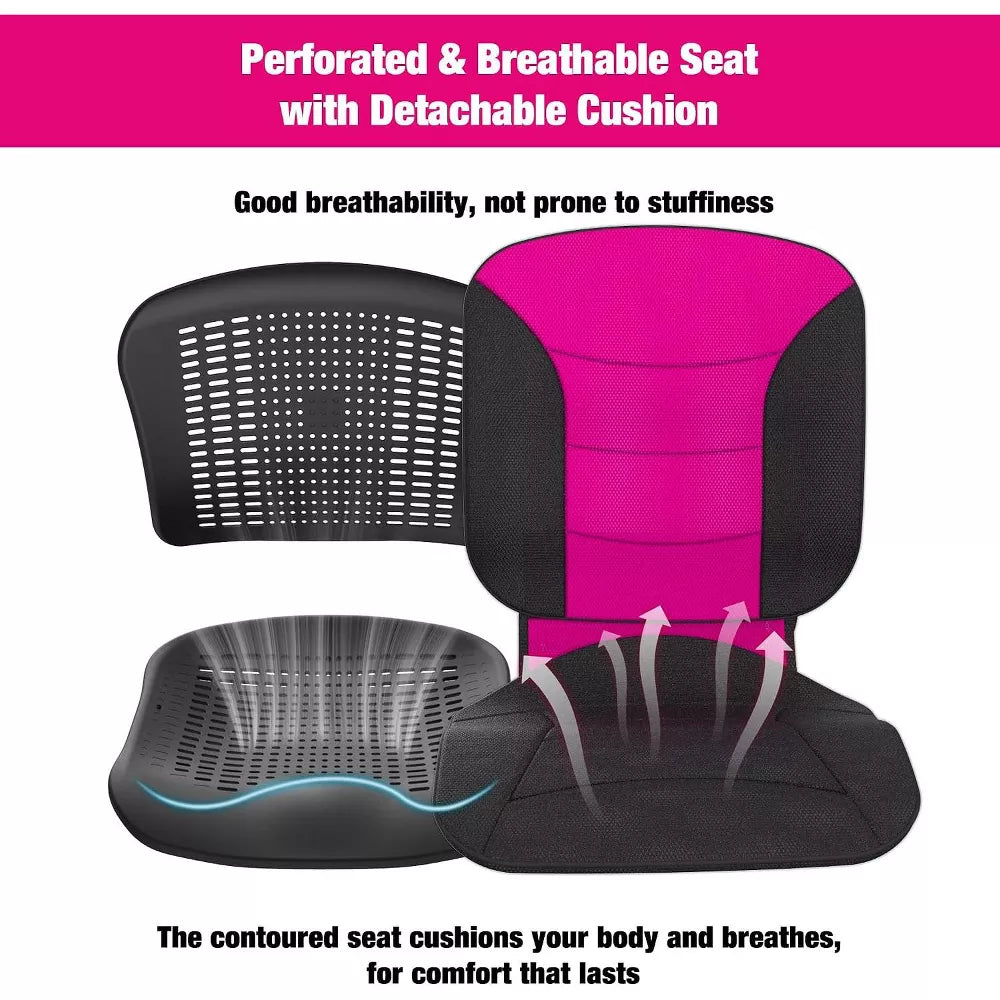 WHLICKS Lightweight Transport Wheelchair for Adults, Foldable Travel Chair with 16.5-Inch Seat, 12-Inch Rear Wheels, Removable Cushions - Rose Red