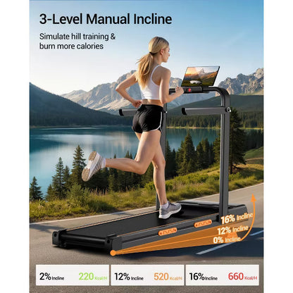 4-in-1 Foldable Walking Pad with Handle, 16% Incline Under-Desk Treadmill for Home, 2.5 HP Quiet Brushless Motor (BLACK)