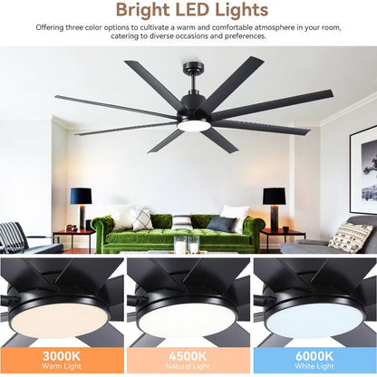 72 Inch Large Ceiling Fan with Light and Remote for Large Room Living Room Patio Warehouse