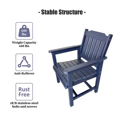 Fortune Candy 2 PCS Poly Lumber Patio Dining Chairs, HIPS Outdoor Slat-Back Chairs for Garden, Porch or Balcony, Navy Blue