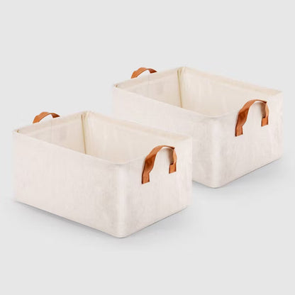 VUSIGN 2pk Non-Woven Storage Basket with Handle Medium Light Beige