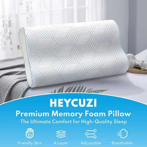 Bed Pillows,Adjustable 4-Layer Memory Foam Pillow, Ergonomically Designed Neck Soothing Pillow, large