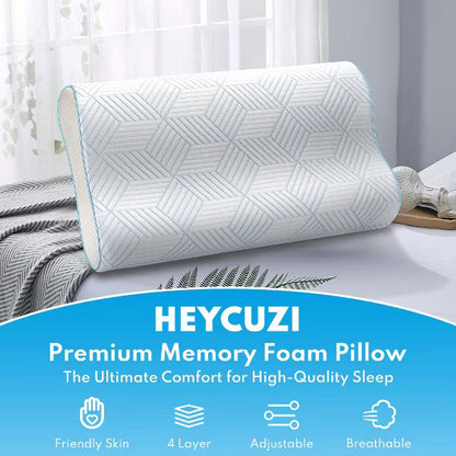 Bed Pillows,Adjustable 4-Layer Memory Foam Pillow, Ergonomically Designed Neck Soothing Pillow, large