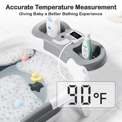 TUMAJUP Foldable Elephant Baby Bathtub for Infants and Toddlers with Soft Cushion and Thermometer