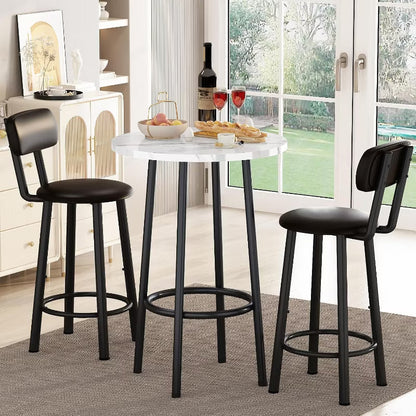 Hooseng 3 Pieces Round Dining Table, Bar Table Set with Counter Height Faux Marble Table and 2 Stools, Space Saving Bar Table and Chairs Set