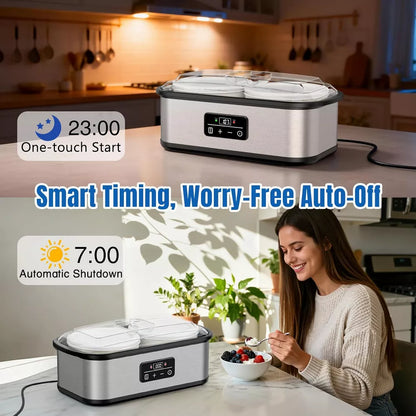 Automatic Yogurt Maker with 8 Glass Jars, Adjustable Time & Temperature Control, Auto Shut-Off-Two Containers