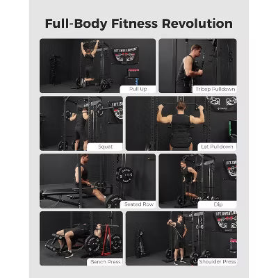 Mikolo Power Cage with Dual-Track Smooth Pulley System, All-in-One Power Rack for Home Gym Training(Black)