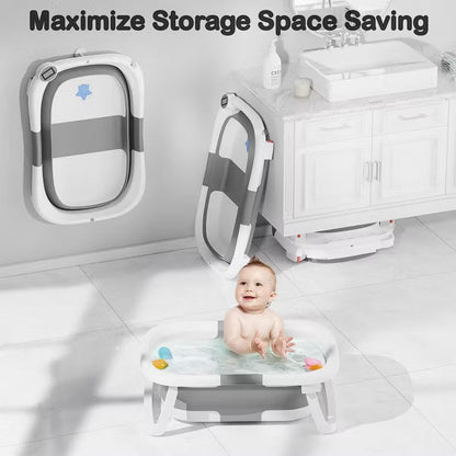 TUMAJUP Collapsible Baby Bathtub for Infants and Toddlers with Bath Net and Thermometer