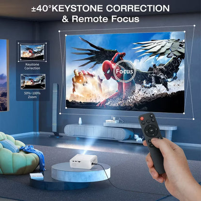 Projector 1080P Full HD Portable Mini Projector, Bluetooth Movie Projector, Compatible with TV Stick/Smartphone/PC/Game Console/HDMI/USB