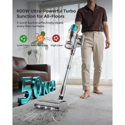 YOMA V6 Cordless Stick Vacuum Cleaner, 600W 50KPA, LED Touch Screen, 70Mins, Self-Standing Anti-Tangle for Pet Hair Carpet Hardwood Floor