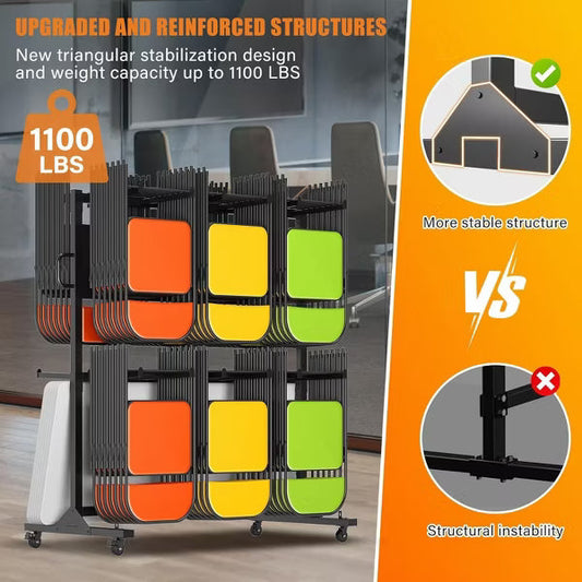 AMERLIFE Folding Chair Rack, Holds Tables or Chairs, Heavy-Duty Cart with Wheels