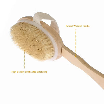 15-Inch Long-Handle Bath Brush with Detachable Head and Medium-Stiff Bristles, Easy-Reach Back Scrubber for Wet or Dry Brushing