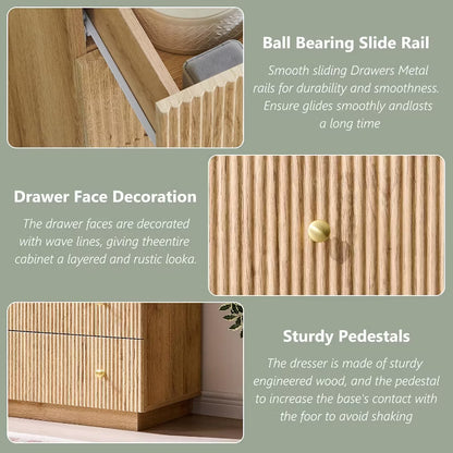 SinCiDo 8 Drawer Fluted Dresser, 55" Wide Wood Chest of Drawers with Deep Storage, Modern Storage Organizer for Bedroom, Living Room