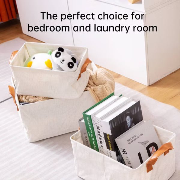 VUSIGN 2pk Non-Woven Storage Basket with Handle Medium Light Beige