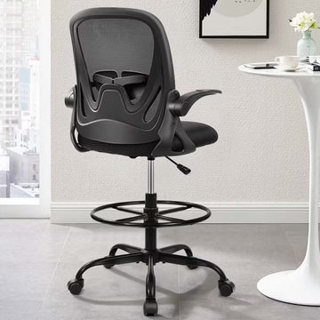KERDOM Drafting Chair Tall Office Chair with Flip-up Armrests Executive Ergonomic Computer Chair, Black