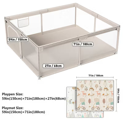 Fodoss Baby Playpen with Mat ，59 x71 In Playpen for Babies and Toddlers, Indoor & Outdoor Activity Center, Safety Baby Fence