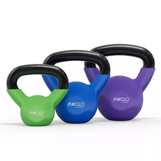 Mikolo Neoprene Coated Cast Iron Kettlebell Set, 5, 10 & 15 LB Weights for Home Gym