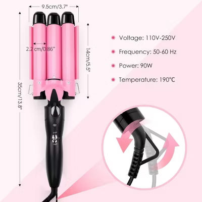Morfone 22mm Adjustable Temp Triple Barrel Curling Iron Hair Curler Ceramic Coating