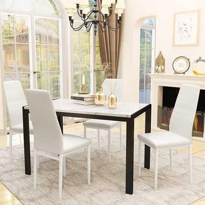 Hooseng Modern Dining Room Table and Chairs Set for 4, 5-Piece Kitchen Table Set with Faux Marble & 4 PU Leather Chair for Small Space, Apartment