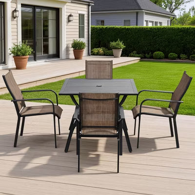 BOSMILLER Patio Chairs Set of 4, Outdoor Dining Chairs High Back, All-Weather Padded Textilene Rocker Chair for Lawn Porch Garden, Brown(Set of 4)