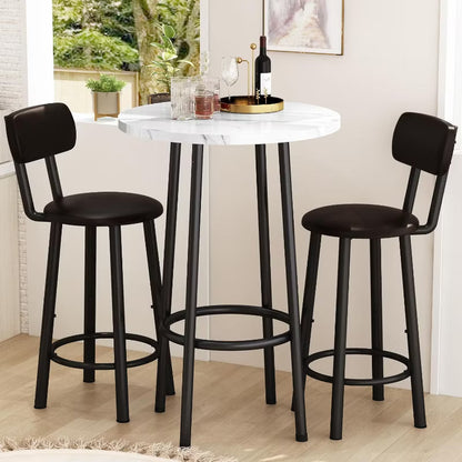 Hooseng 3 Pieces Round Dining Table, Bar Table Set with Counter Height Faux Marble Table and 2 Stools, Space Saving Bar Table and Chairs Set