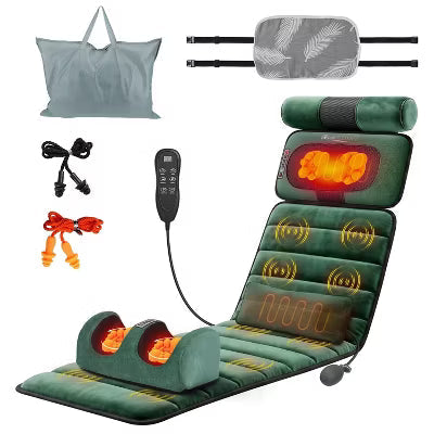 Full Body Electric Massage Mat Heating Vibration Massage Pad Cushion Back Massage Mattress Chair Pad with Neck Foot Massage Head Pillow