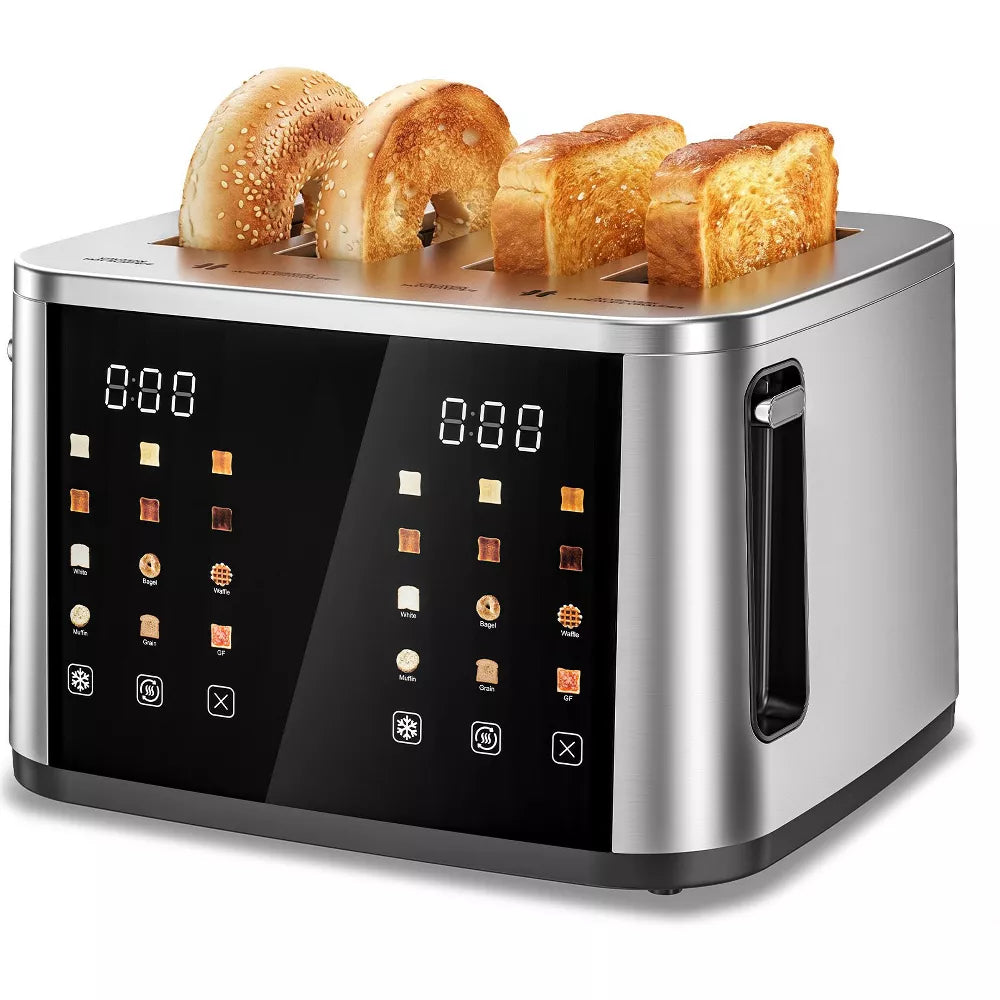 Teendow 4 Slice Toaster Stainless Steel, Extra Wide Slot Toasters 4 Slice Dual Control, 6 Shade Settings