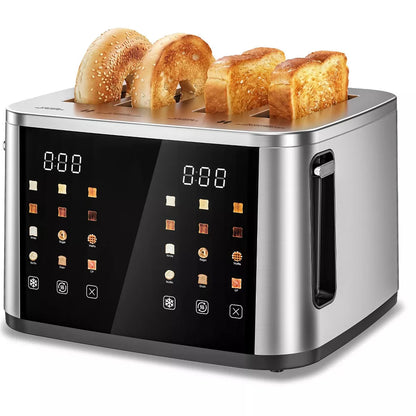 Teendow 4 Slice Toaster Stainless Steel, Extra Wide Slot Toasters 4 Slice Dual Control, 6 Shade Settings