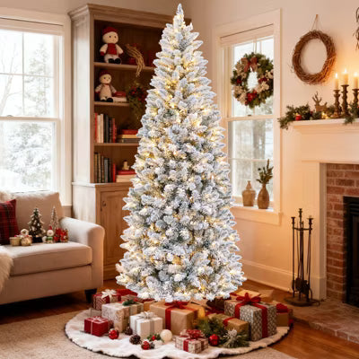 VIVATREES 7ft Pre-lit Artificial Christmas Tree 730 Hinged Branch Tips with 240 LED White Warm Lights 10 Color-Changing Modes Foldable Metal Base
