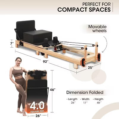 ER KANG 92" Wooden Pilates Reformer Machine with Springs for Home & Studio, Complete Set with Sitting Box, Jump Board & Accessories