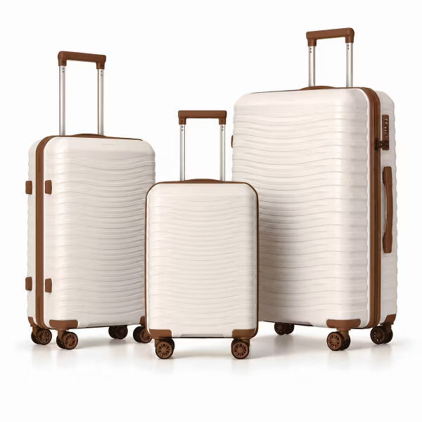3-Piece ABS Hardshell Luggage Set, Lightweight Suitcases with 4 Spinner Wheels, TSA Lock, Scratch Resistant, 20"/24"/28",Beige