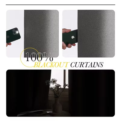 NICETOWN 100% Blackout Curtains with Grommets Thermal Insulated Noise Reducing Linen Textured Drapes for Bedroom 2 Panels, 52W x 84L, Gray