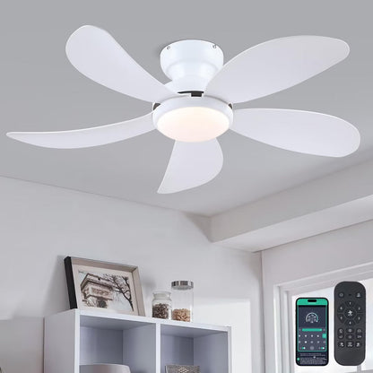 Kviflon 42 Inch Low Profile Modern Ceiling Fan, Reversible DC Motor,5 Blades,6 Speed, App and Remote Control