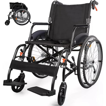 Whlicks Self-Propelled Wheelchair for Adults, Lightweight Folding Wheelchair, 22" Rear Wheels, 264 lb Capacity, Oxford Fabric Seat & Back, Black Frame
