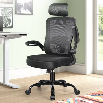 KERDOM Headrest Desk Chair with Adjustable Lumbar Support, Home Office Swivel Task Chair with High Back and Armrest,Black