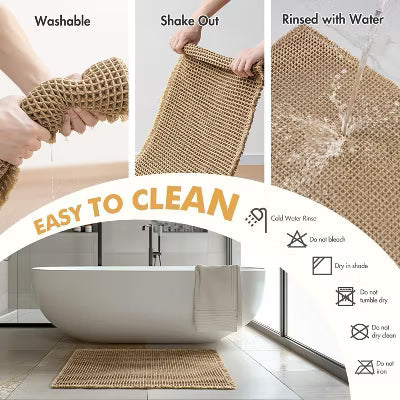 Set of 2 Waffle Bath Rugs Boho Style, Non-Slip Washable Ultra Soft Rubber Backed for Bathroom Floor