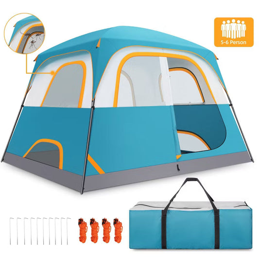 COBIZI 6 Person Camping Tent, Family Camping Tent with Rainfly & Screen Room Blue