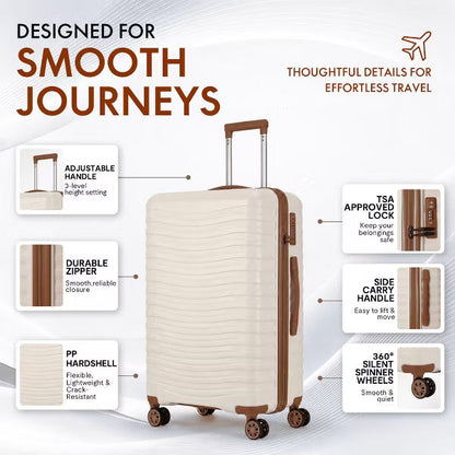 3-Piece ABS Hardshell Luggage Set, Lightweight Suitcases with 4 Spinner Wheels, TSA Lock, Scratch Resistant, 20"/24"/28",Beige
