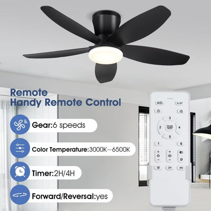 Kviflon 36 or 42 or 48 inch Low Profile Flush Mount Ceiling Fan with LED Light