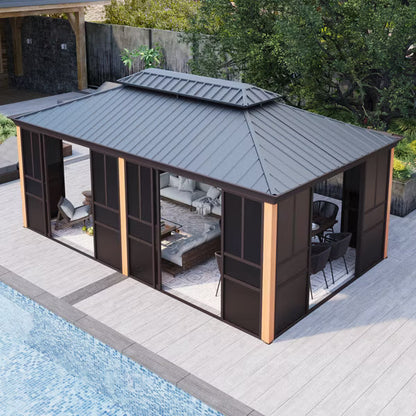 EROMMY 20 Ft. W X 12 Ft. D Outdoor Hardtop Gazebo, Double Top Galvanized Steel Roof Aluminum Sunroom