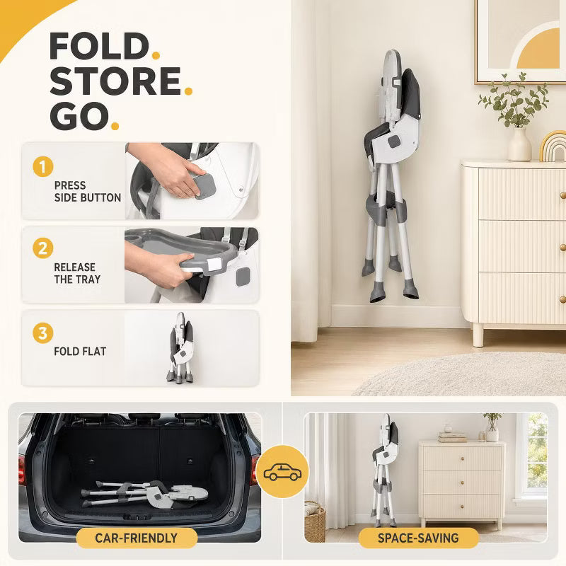 TUMAJUP 7-in-1 Foldable Baby High Chair, Height Adjustable Feeding Chair with Tray