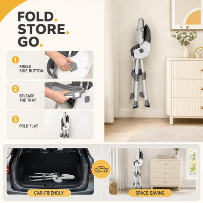 TUMAJUP 7-in-1 Foldable Baby High Chair, Height Adjustable Feeding Chair with Tray