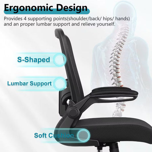 KERDOM Ergonomic Office Chair, Adjustable Lumbar Support, Breathable Mesh Fabric, Durable and Reliable, Black