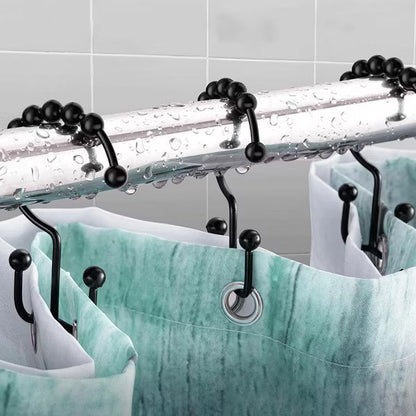 Shower Curtain Hooks Rings, Premium Stainless Steel Rustproof Double Glide Shower Hooks for Bathroom Shower Rods Curtains,Set of 12, Black
