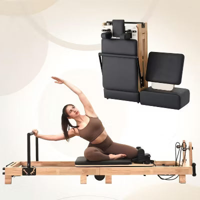 ER KANG 92" Wooden Pilates Reformer Machine with Springs for Home & Studio, Complete Set with Sitting Box, Jump Board & Accessories