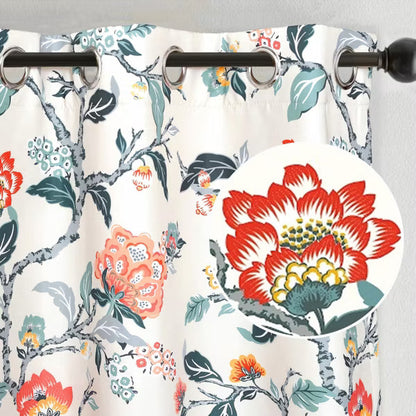 DriftAway Ada Floral Botanical Print Flower Leaf Lined Thermal Insulated Blackout Window Curtains Orange Teal 52X84